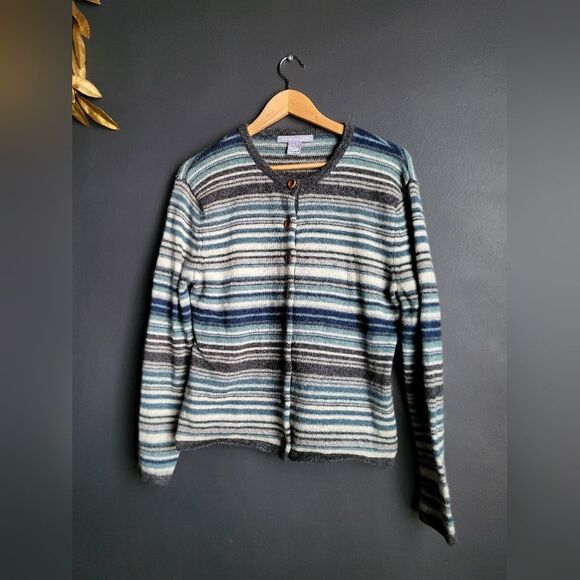 Vintage Carroll Reed Striped Blue Gray Wool Button Down Sweater Cardigan NWOT - Picture 9 of 15